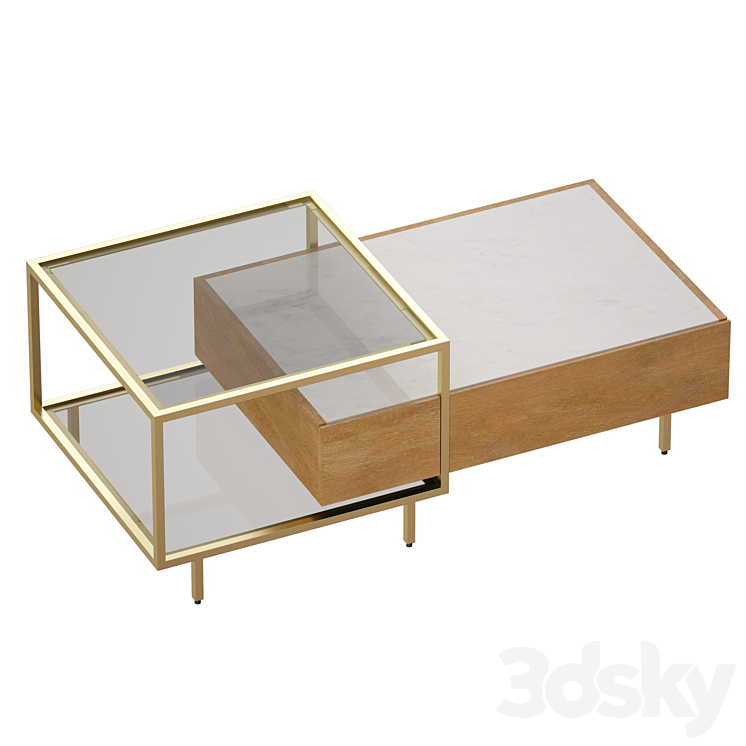 Winslet Wood and Marble Coffee Table (Crate and Barrel) Table 3D model