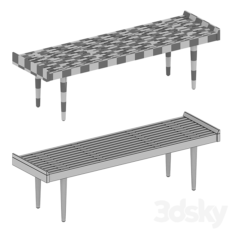 Tate Walnut Slatted Bench (Crate and Barrel) Other 3D model