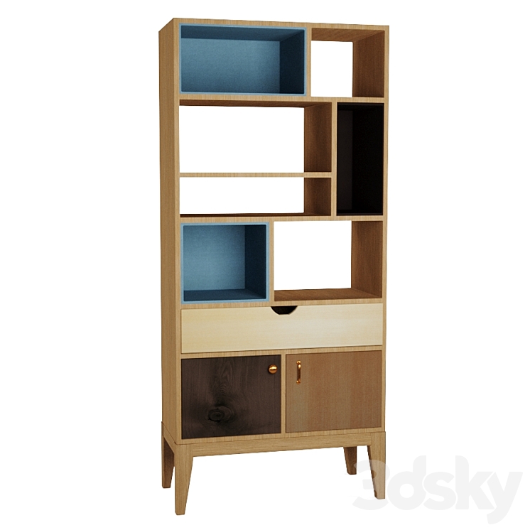 Solid ash bookcase Wardrobe 3D model