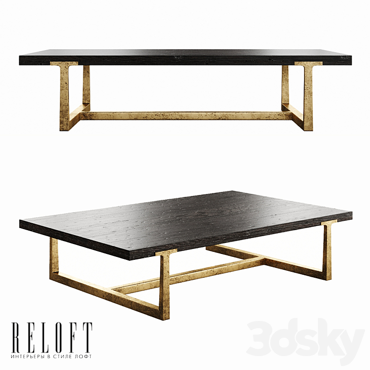 Rectangular coffee table TBRACE in oak wood with metal legs Table