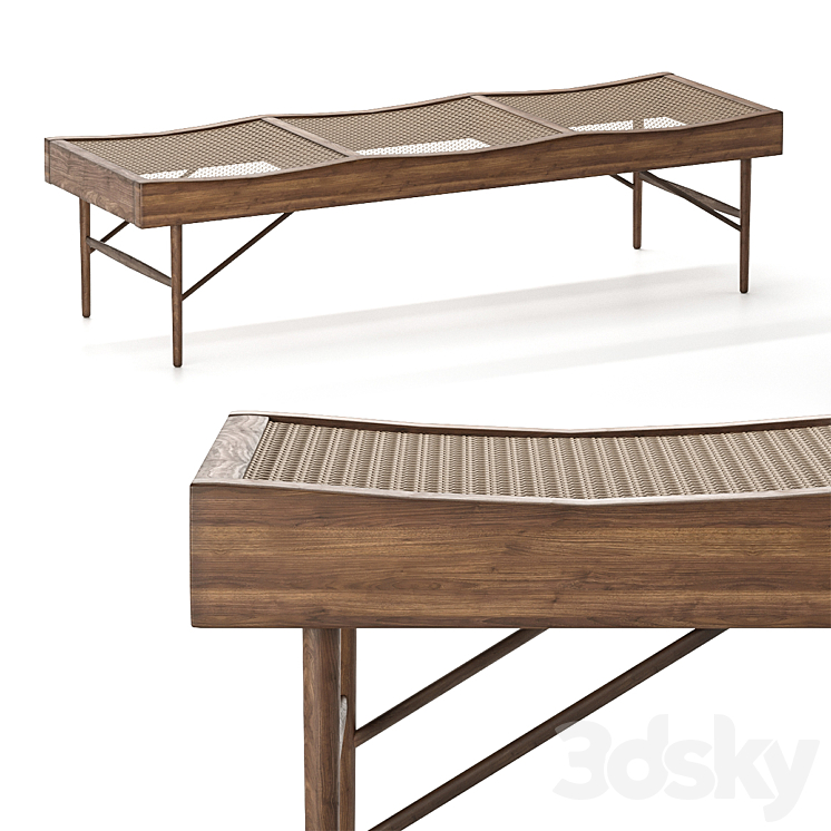 WOODEN AND RATTAN BENCH Zara home Other 3D model