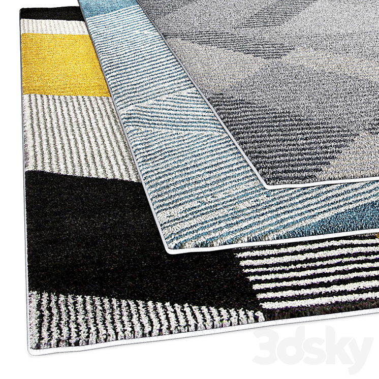 Sumter Geometric Gray Area Rug Carpets 3D model