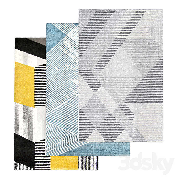 Sumter Geometric Gray Area Rug Carpets 3D model
