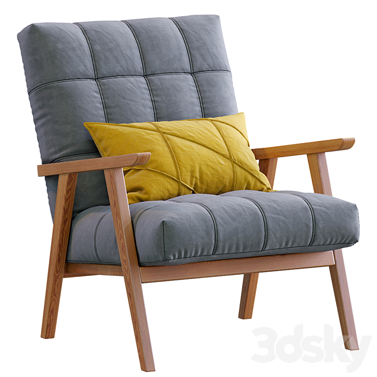 Arkin Wooden Frame Accent Chair Gray Arm chair 3D model