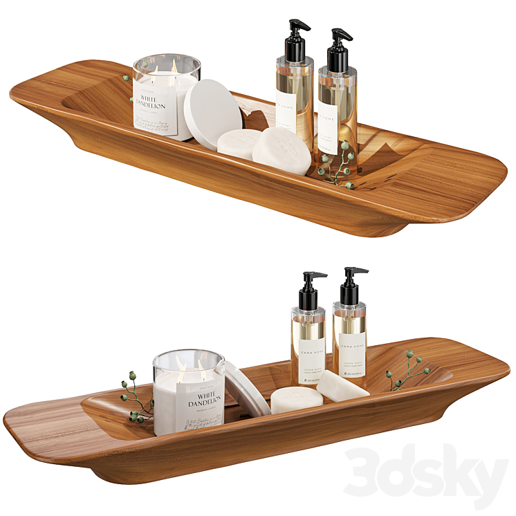 Zara Home teak wood tray Bathroom accessories 3D model