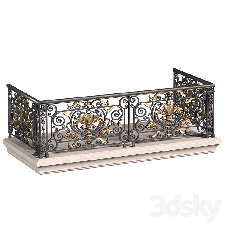 Balcony with classic wrought iron railing Facade element 3D model