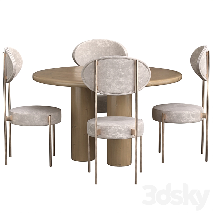 Anthropologie Anya Travertine Dining Table Table + Chair 3D model