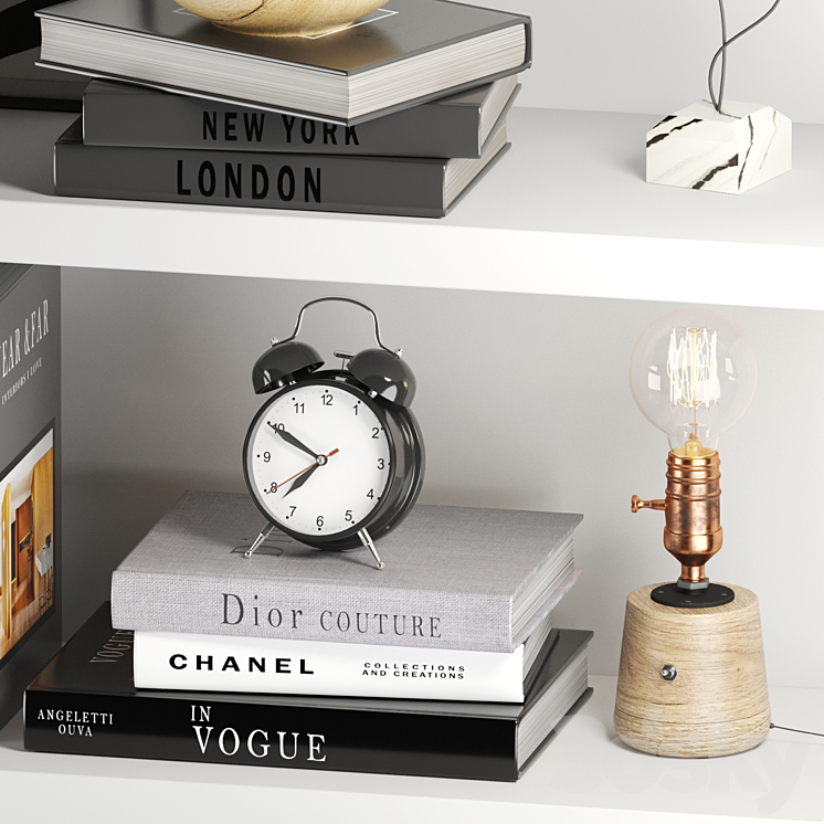 Decorative Set 017 With Classic Alarm Clock And Edison Lamp