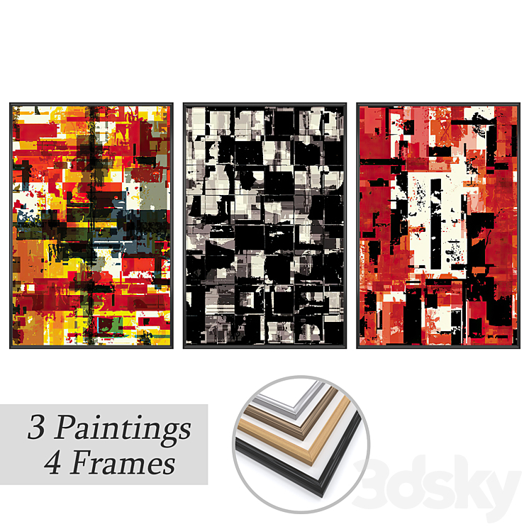 Set of wall paintings No 3702 - Frame - 3D model