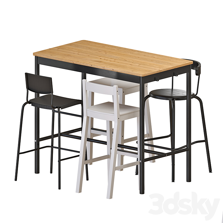 IKEA TOMMARYD Table and Stools Table + Chair 3D model