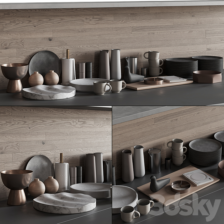 164 kitchen decor set accessories 07 warm gray dishes 01 | 3D model