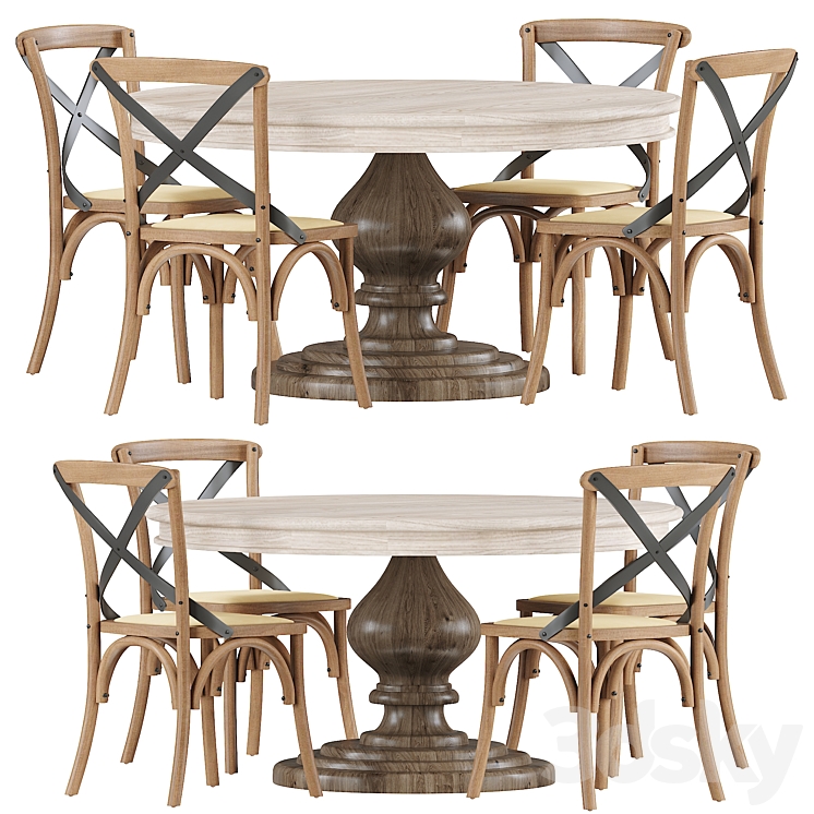 Carterville Solid & Leeds Wood Dining table Table + Chair 3D model