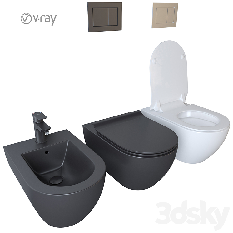 Toilet and bidet wallhung GSI Toilet and Bidet 3D model