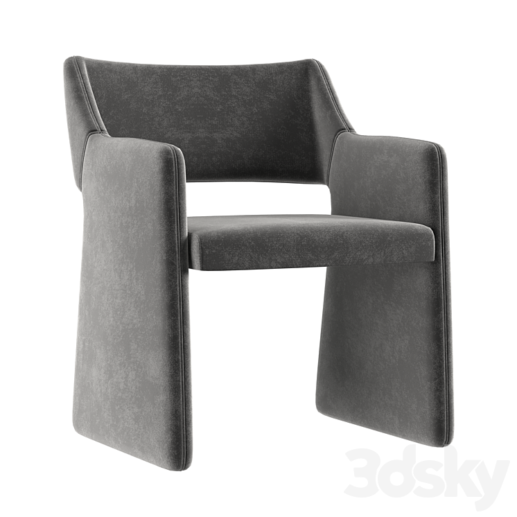 CB2 Foley Faux Mohair Gray Dining Armchair Arm chair 3D model