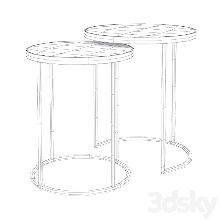 Nesting Side Tables, White Marble & Brass Table 3D model