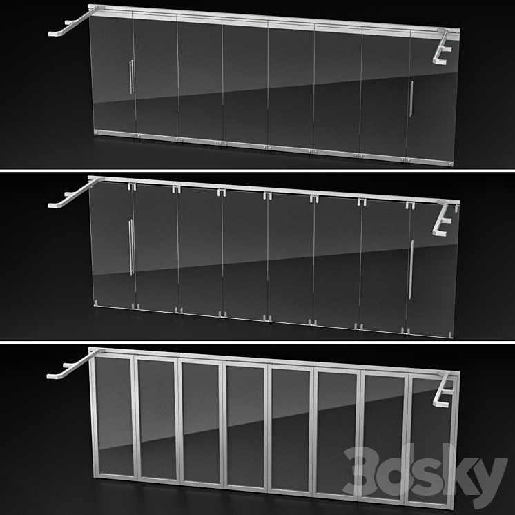 Glass Sliding Partition Walls Doors 3D model