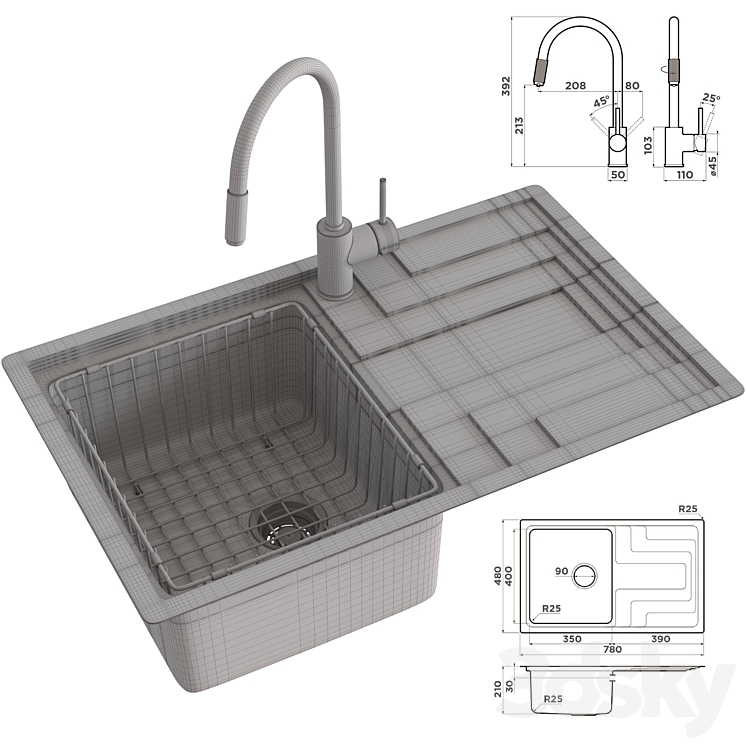 OMOIKIRI MIZU 78 IN and OMOIKIRI TAMURA BN - Sink - 3D model