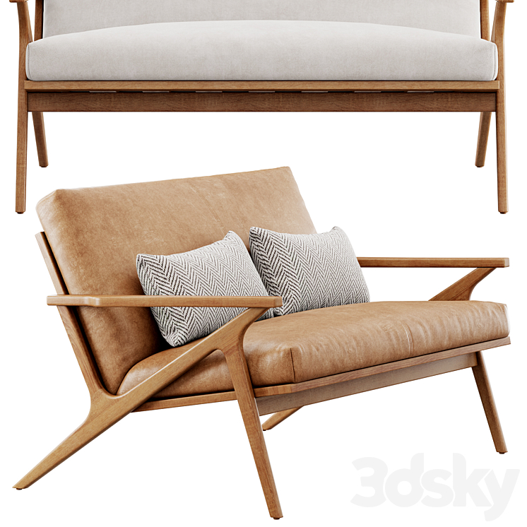 Cavett Wood Frame Loveseat by Crate Barrel Sofa 3D model