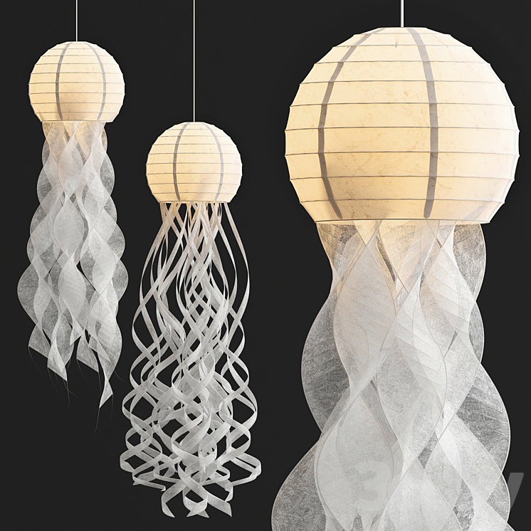 Jellyfish Paper Lanterns Pendant light 3D model