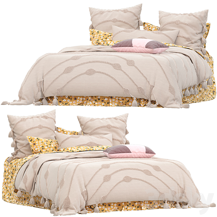 Adairs Sunrise Tufted Apricot Quilt Cover Bed 3D model