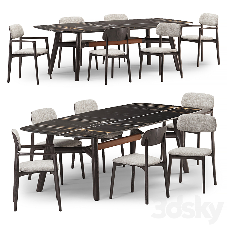 Poliform Curve Dining chair with Table - Table + Chair - 3D model
