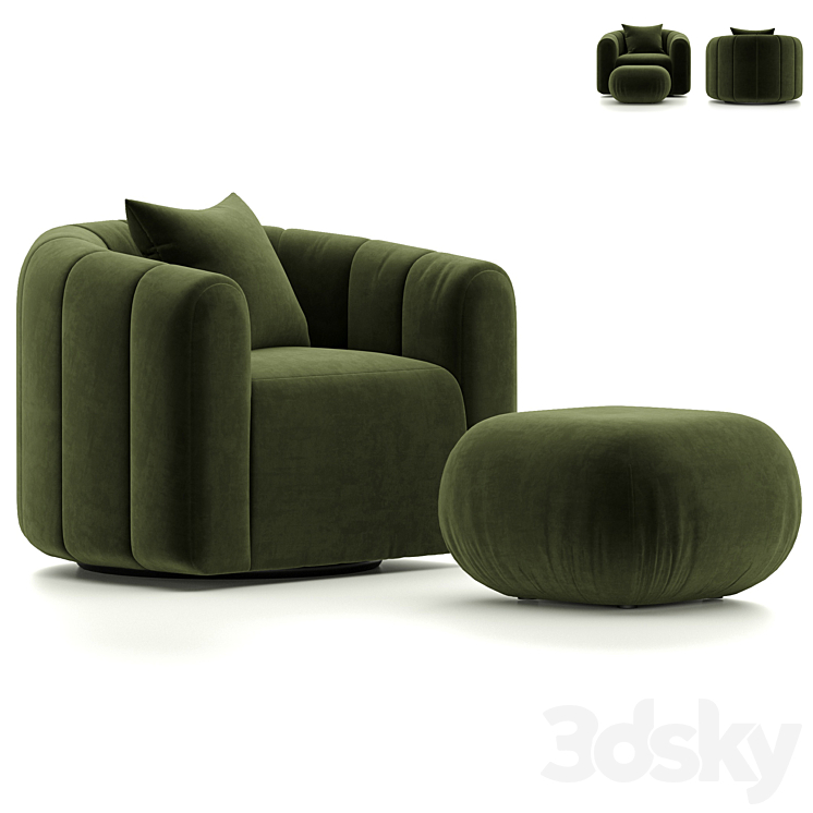 GREEN VELVET SWIVEL ARMCHAIR WITH GIDEON Arm chair 3D model