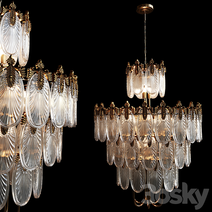 American retro glass chandelier Pendant light 3D model