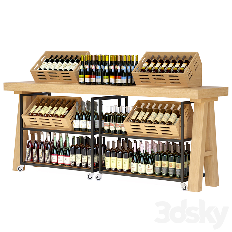 Showcase in a supermarket with sparkling wine Shop 3D model