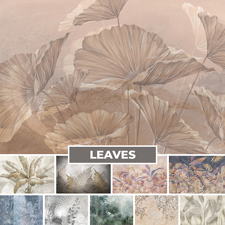 Wallpaper. Collection - Leaves - Wall covering - 3D model