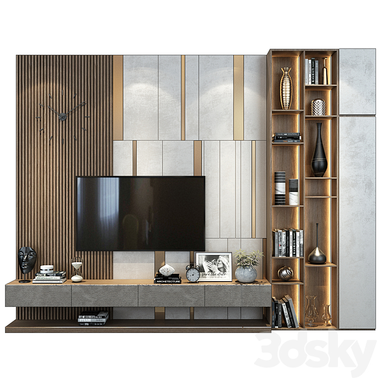 Plywood TV Shelf YTR80 TV Wall 3D model