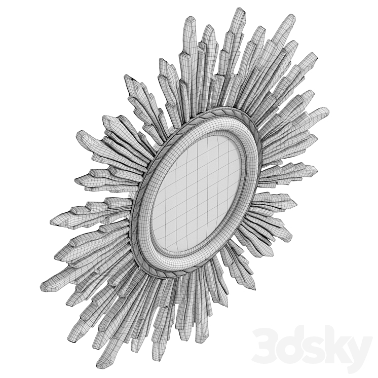 French Gold and Silver Gilt Starburst or Sunburst Mirror Mirror 3D