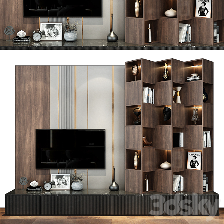 Plywood TV Shelf YTR81 TV Wall 3D model