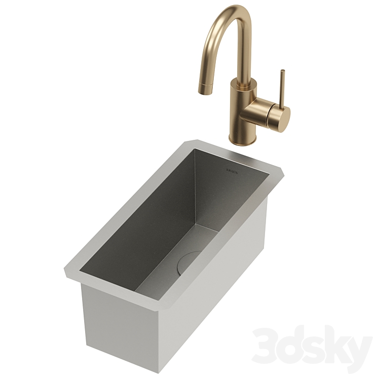 KRAUS Undermount 16 Gauge Single Bowl Bar Prep Kitchen Sink Sink 3D
