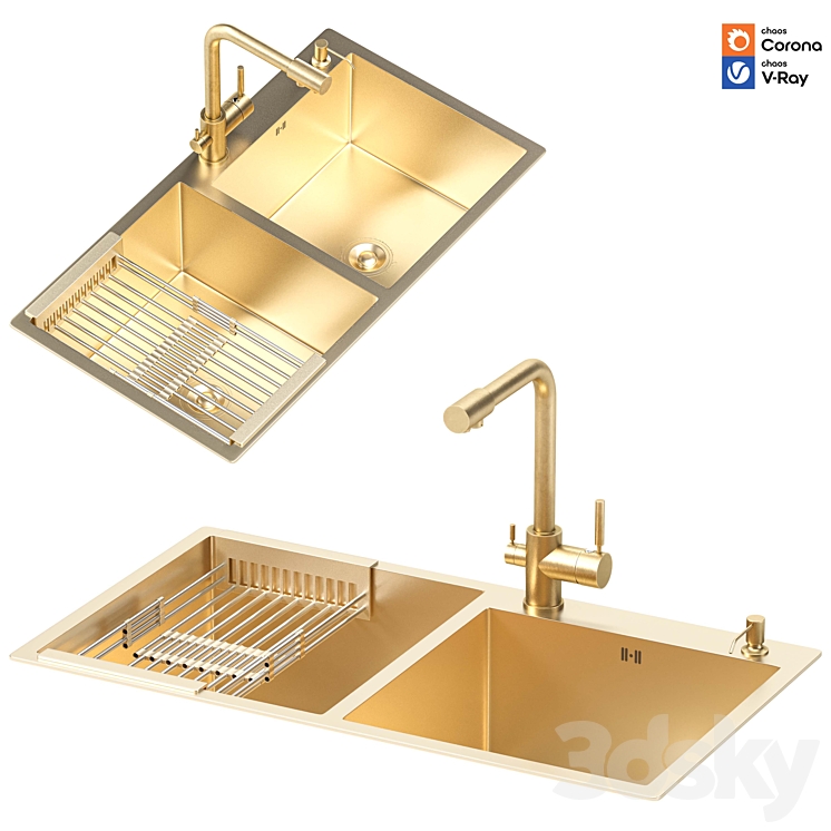 sink black and gold Stainless Steel kitchen sink Sink 3D model