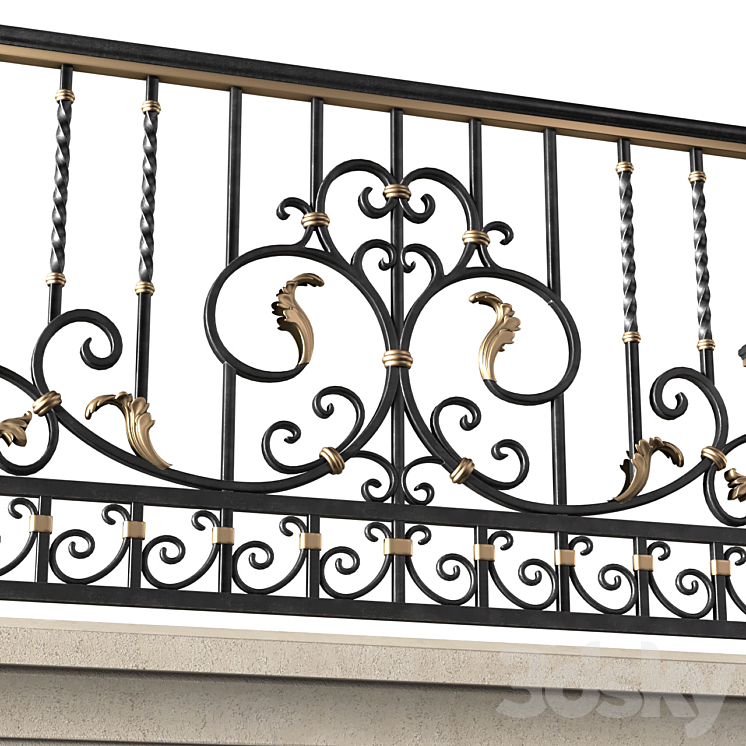 Classic balcony with wrought iron railing.Modern balcony Forged
