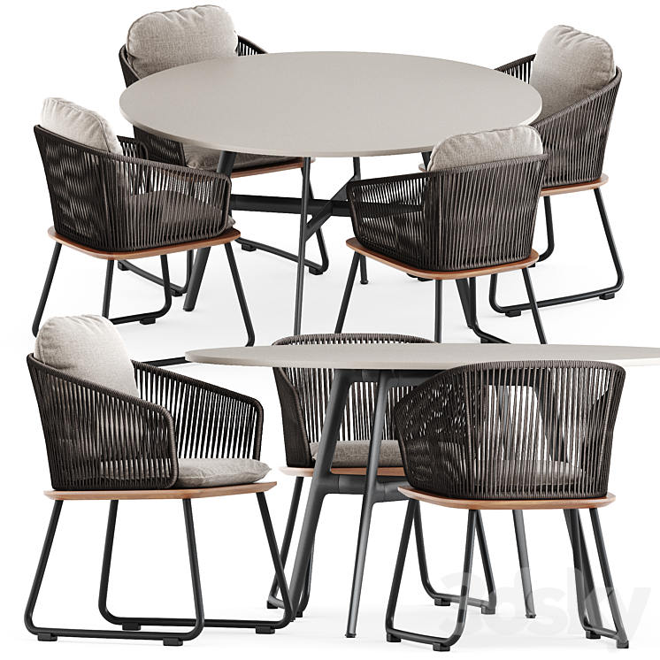 Denia dining armchair by Weishaeupl and Seax dining table by Dedon Table + Chair 3D model