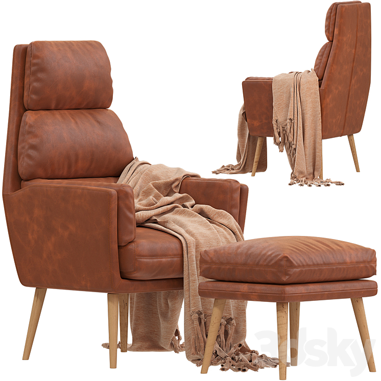 Adairs Anderson 1 Seater Chair & Foot Rest Arm chair 3D model