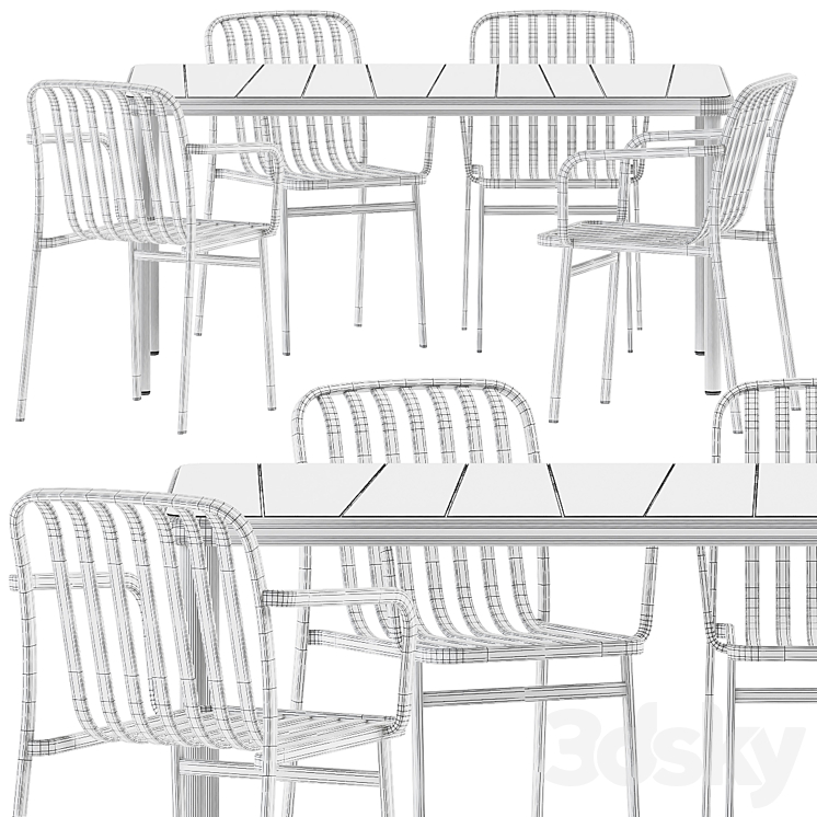 KANO Stackable Chair with armrests and BANGI Steel table by BABEL D