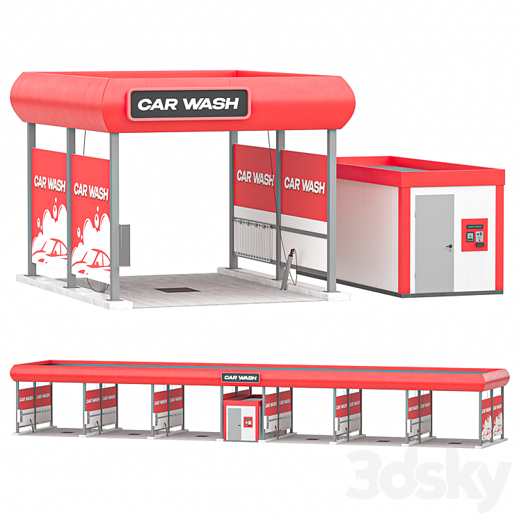 Selfservice car wash Urban environment 3D model