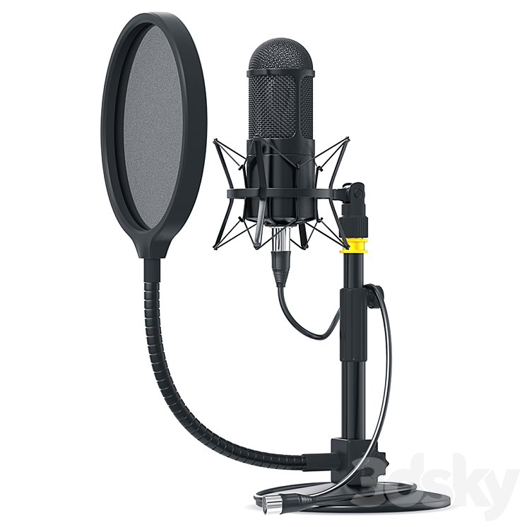 Broadcast Studio microphone with stand for desk 3D model for subdivide -  Audio tech - 3D model