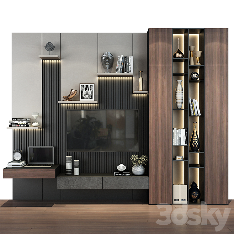 Plywood TV Shelf YTR85 TV Wall 3D model