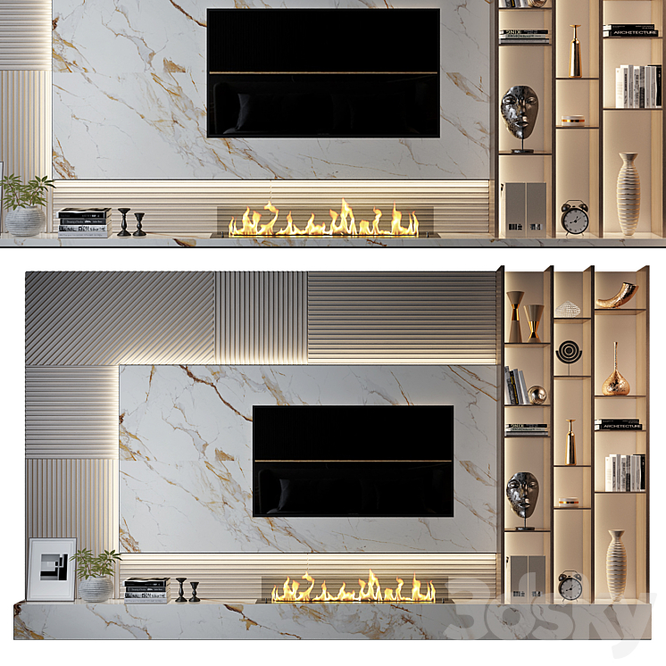 Plywood TV Shelf YTR87 TV Wall 3D model