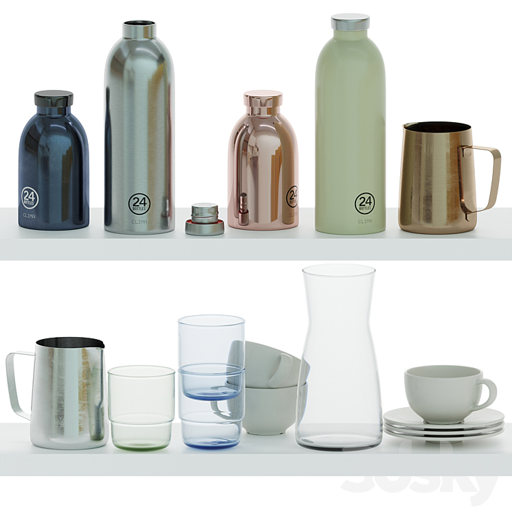 decor. Ikea dishes. 24 bottles. Tableware 3D model