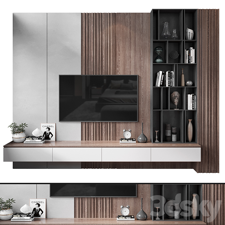 Plywood TV Shelf YTR94 TV Wall 3D model