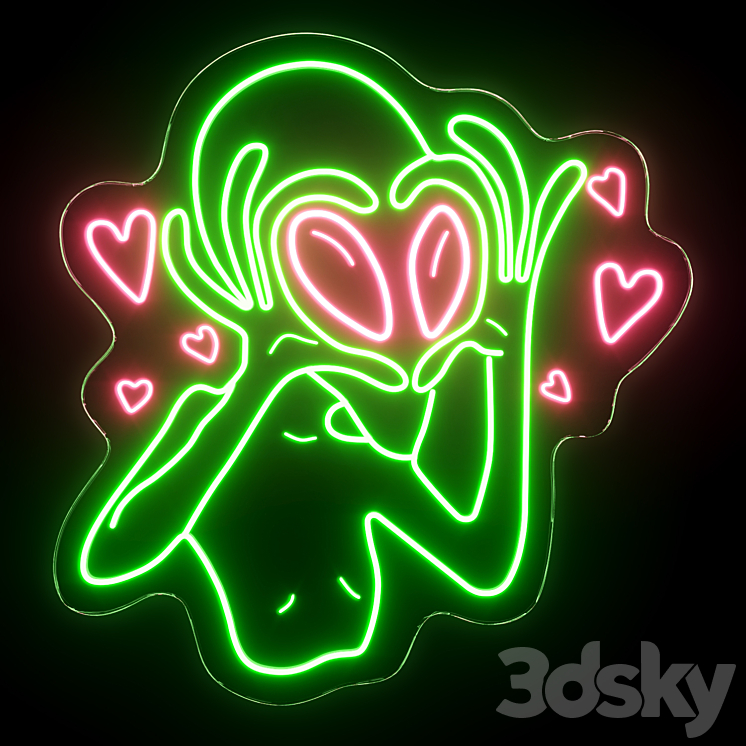 Alien In Love Neon Sign Neon 3D model