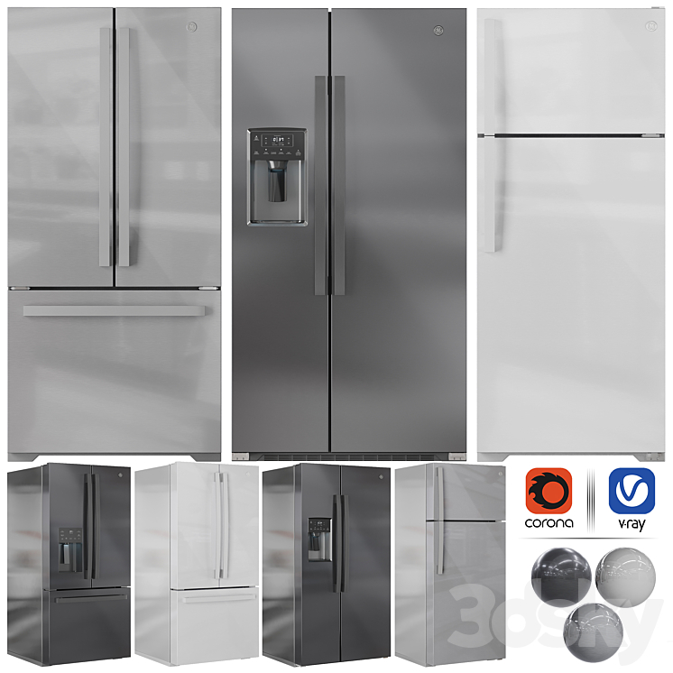 GE Refrigerator Set01 - Kitchen appliance - 3D model