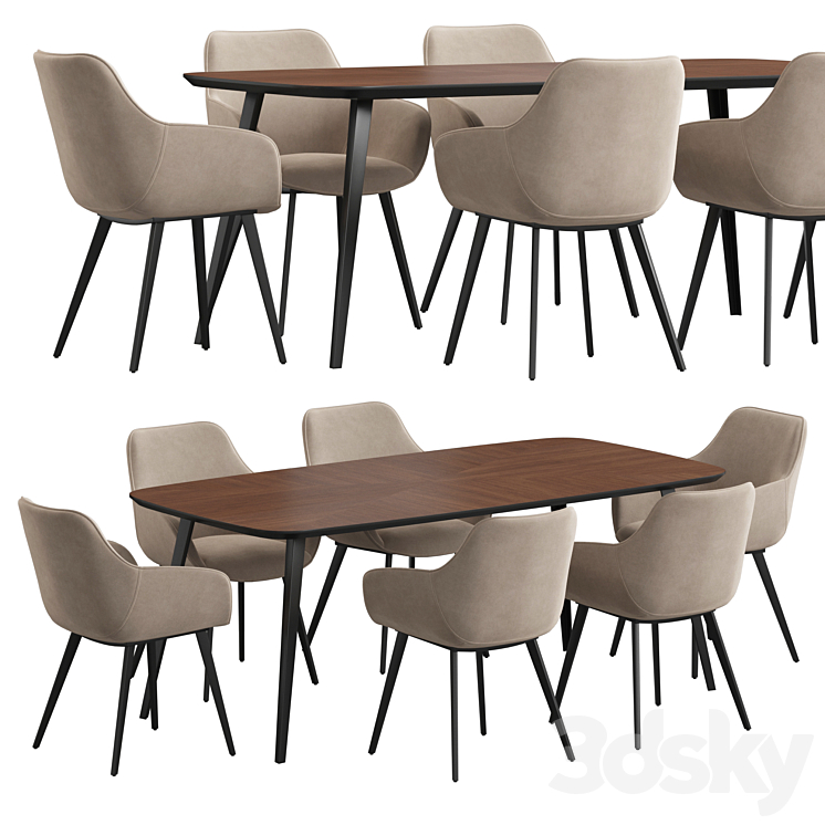La Redoute Watford Dining set Table + Chair 3D model
