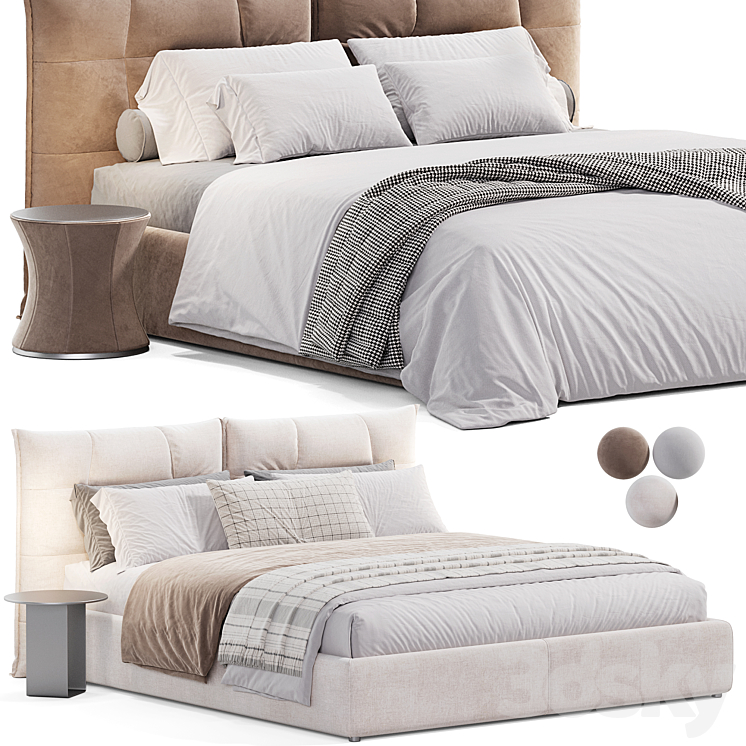 Eva Due Double Bed by Cierre - Bed - 3D model