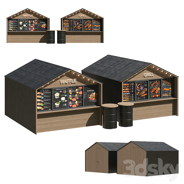Street cafe Street Food - Urban environment - 3D model