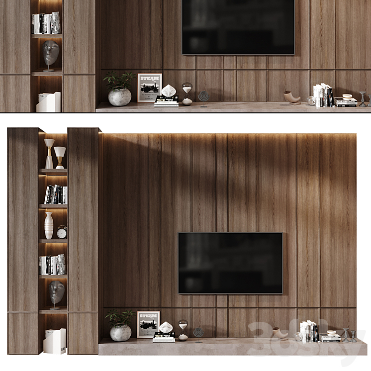 Plywood TV Shelf YTR124 TV Wall 3D model
